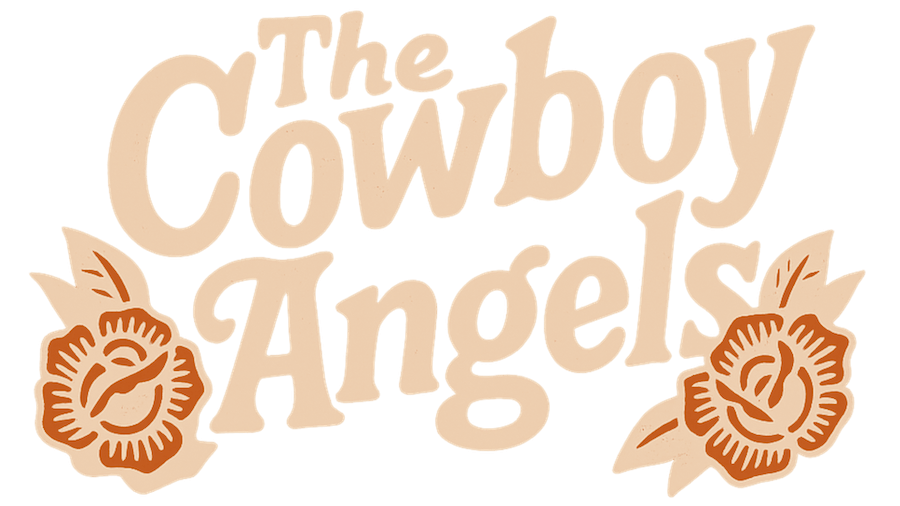 The Cowboy Angels logo in cream and brick red.